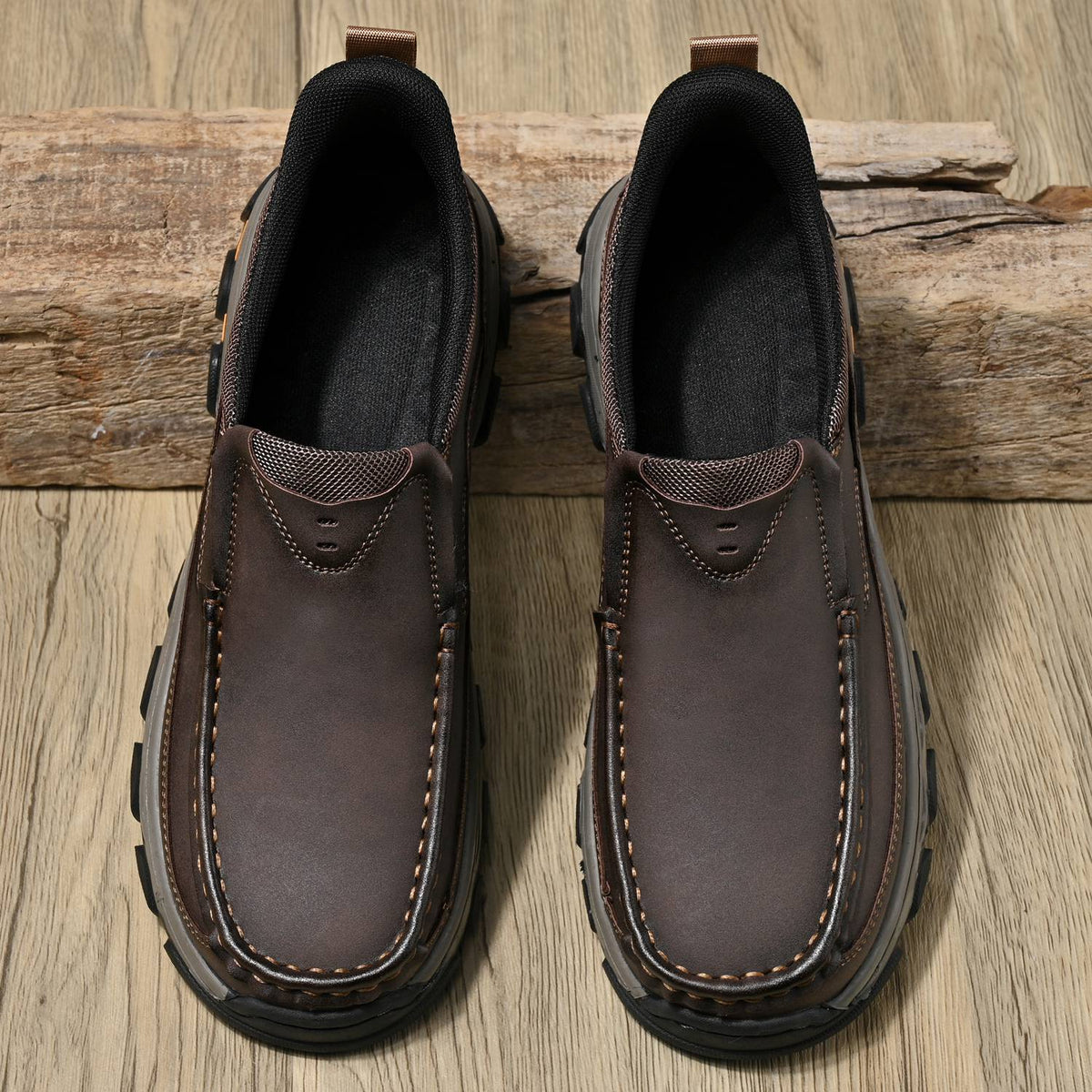 Men's Wide Fit Moc Toe Slip-On Casual Shoes Rubber Outsole
