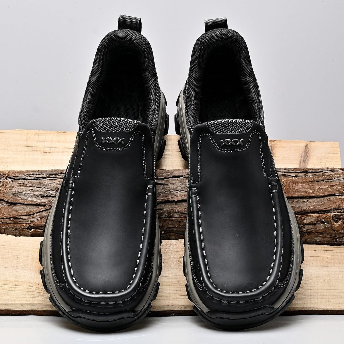 Men's Wide Moc Toe Slip-On Casual Shoes Mesh Lining