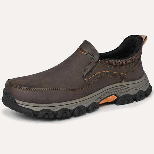 mens plain toe slip on shoes dark brown side view