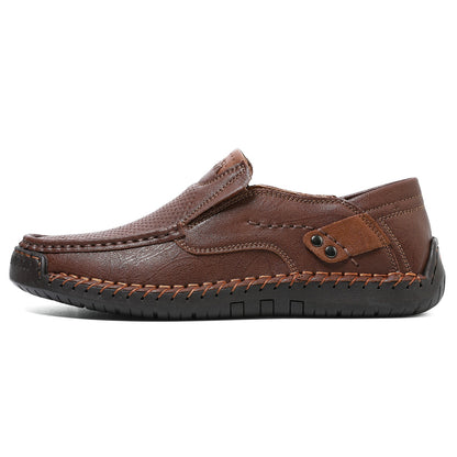 Men's Hand-Stitched Wide Toe Box Slip-On Casual Shoes