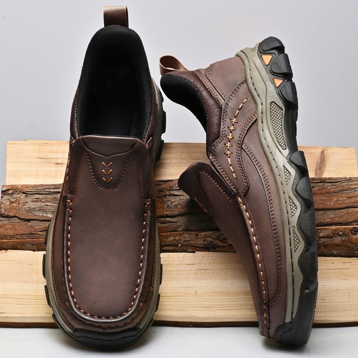 Men's Wide Fit Moc Toe Slip-On Shoes Memory Foam Insole