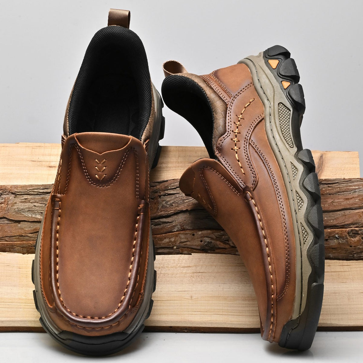Men's Wide Fit Moc Toe Slip-On Shoes Memory Foam Insole