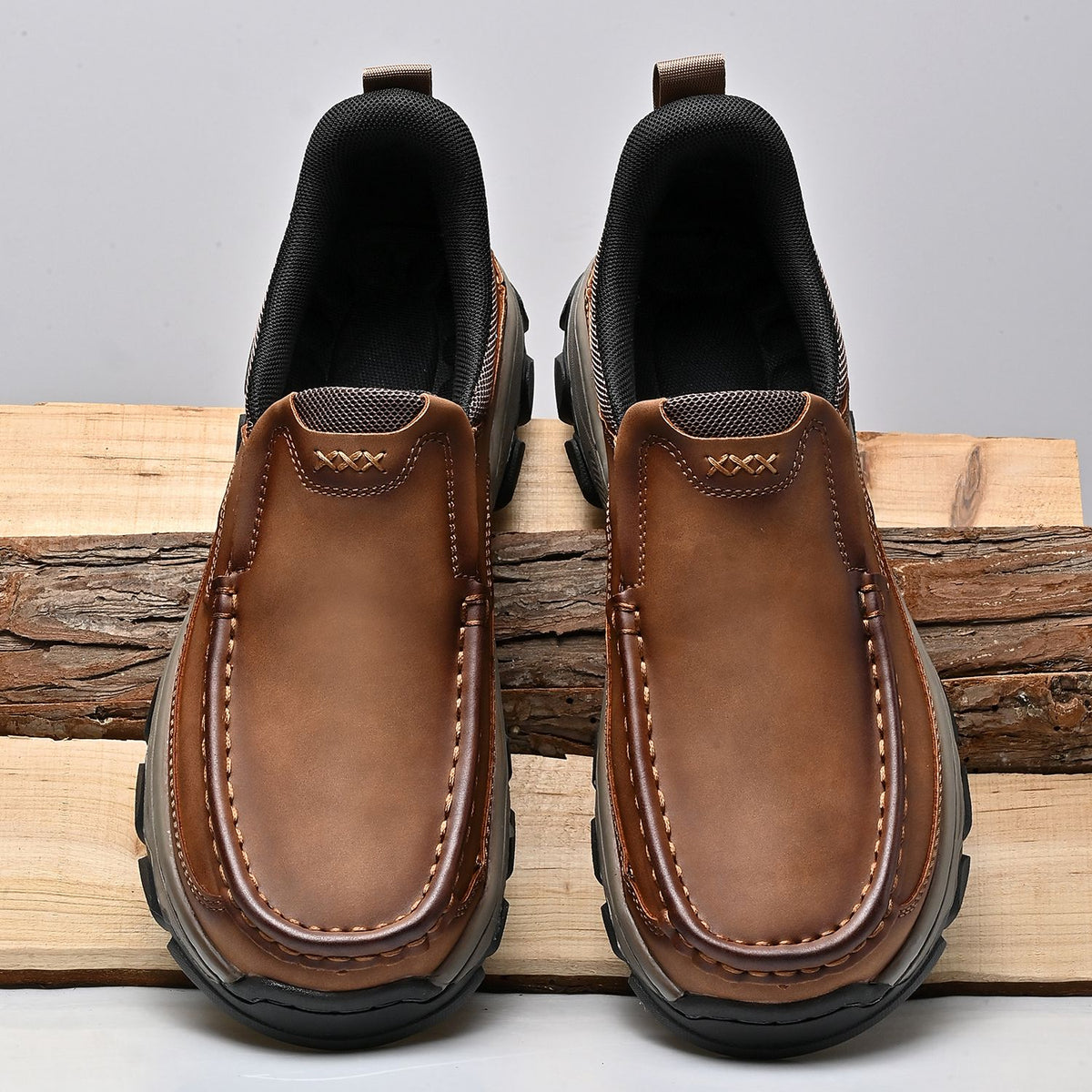 Men's Wide Moc Toe Slip-On Casual Shoes Mesh Lining
