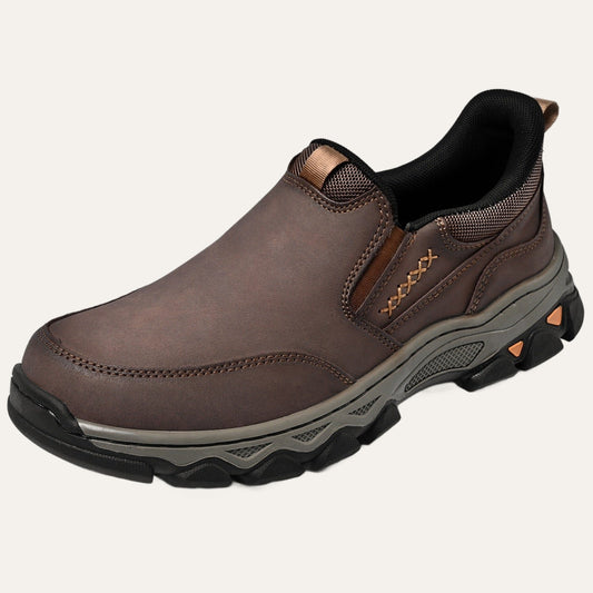 Dark Brown – Men's Wide Fit Plain Toe Slip-On Shoes Memory Foam Insole