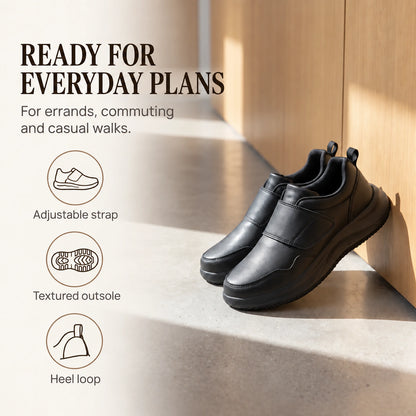 Mens Adjustable Hook and Loop Strap Casual Shoes with Heel Loop