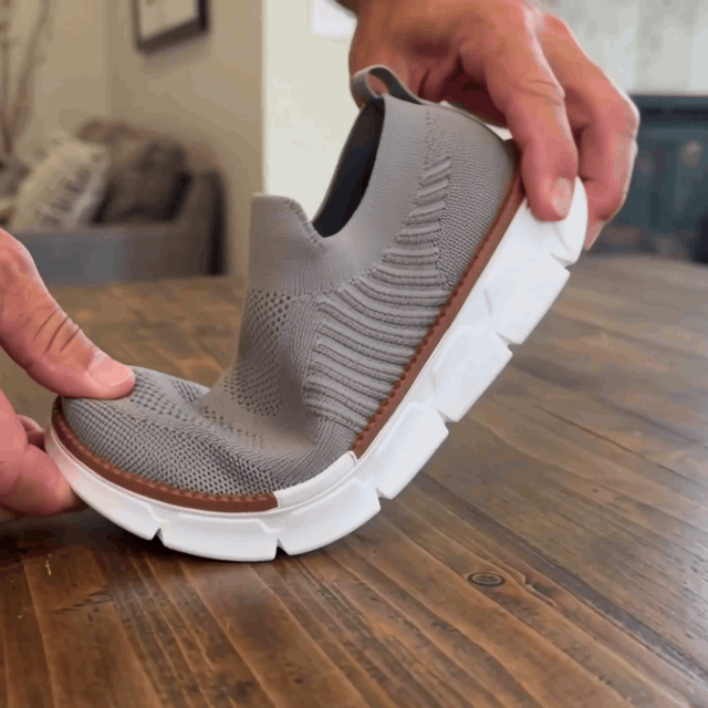Knit slip-on sneaker sole bending at the forefoot