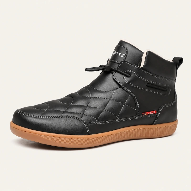 Black 95856 quilted slip-on ankle boot with an elastic toggle and gum-colored sole.