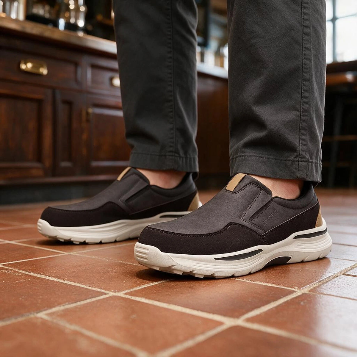 Mens Slip On Work Shoes with Arch Support and Cushioned Sole for Standing All Day