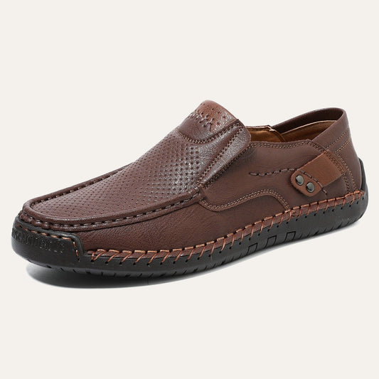 Tan – Men's Hand-Stitched Wide Toe Box Slip-On Casual Shoes
